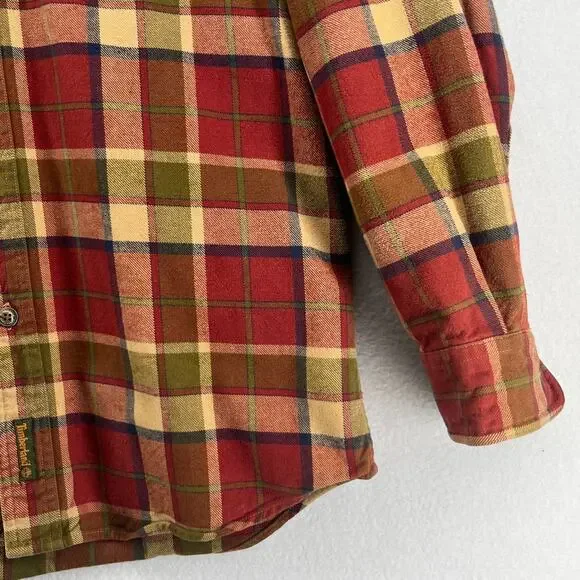 TIMBERLAND Shirt Mens XS Heavy Brushed Flannel Plaid Lumberjack Button Up Red - Picture 8 of 16